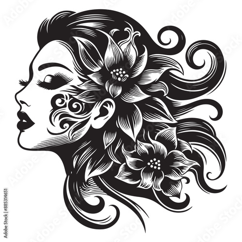 Women's  face tattoo design vector illustration black color photo