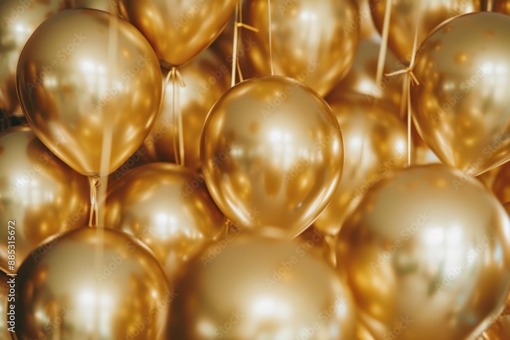 Shiny and luxurious flying gold balloons can be used as a background decoration for a party Shiny and luxurious flying gold balloons can be used as a background decoration for a party
