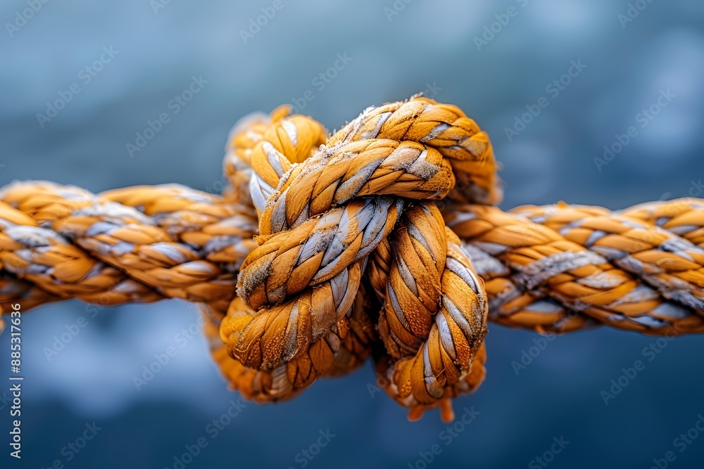 Close-Up of a Sturdy Knot on a Weathered Rope Close-Up of a Sturdy Knot on a Weathered Rope