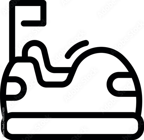 Simple black and white icon of a bumper car moving fast on an amusement park ride