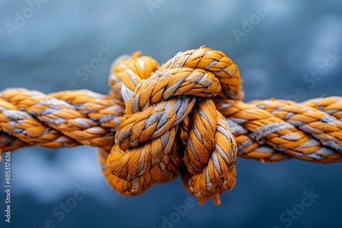 Close-Up of a Sturdy Knot on a Weathered Rope