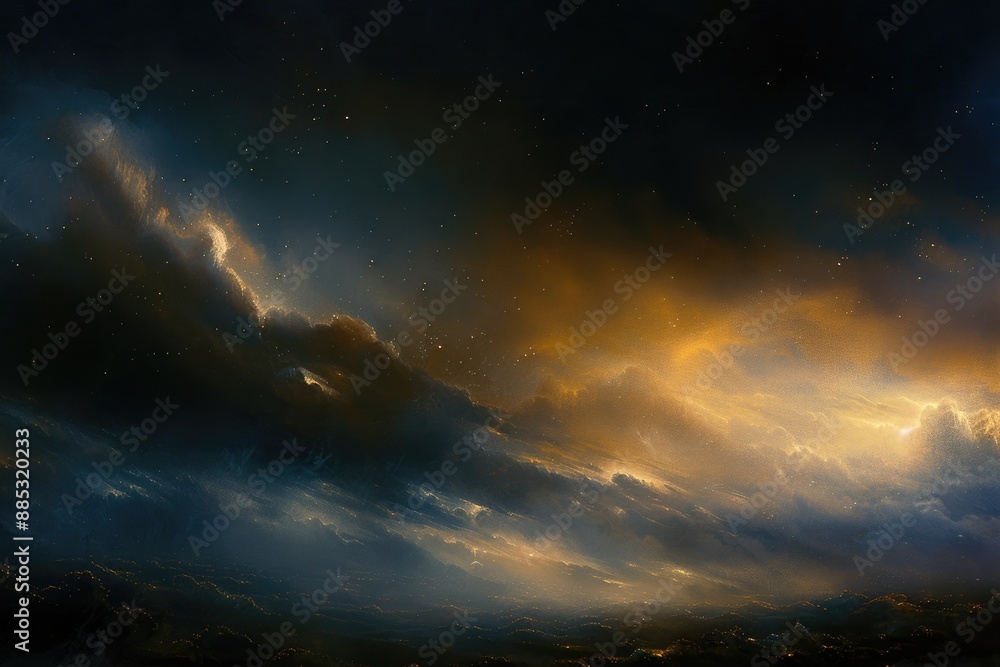 Naklejka premium Glowing Nebula with Stars in Space