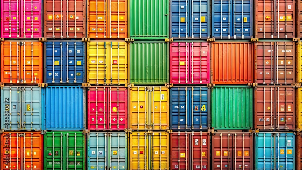 Obraz premium Colorful stacked shipping containers , logistics, transportation, cargo, containers, storage, industrial, stacked, shipping