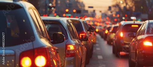 Traffic jam in the city. Cars in the traffic jam. Traffic jam on a busy street, closeup. Traffic jam concept with copy space. © John Martin