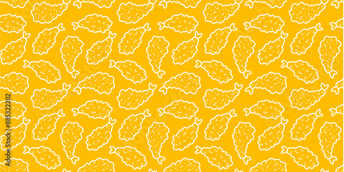 Doodle Tempura Shrimp Pattern Background. fried shrimp pattern. tempura fried shrimp seamless pattern. crispy shrimp tempura pattern background. 