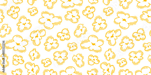 Popcorn pattern for packaging snacks. Popcorn fluffy flakes pattern. Popcorn Background pattern. doodle popcorn. popcorn seamless pattern background.