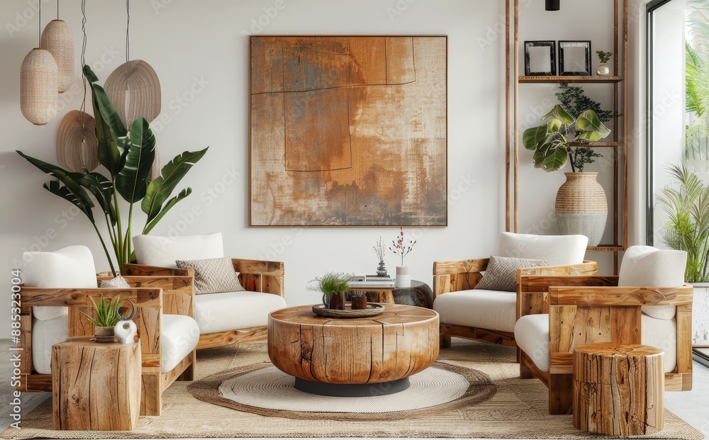 Wabisabi style interior design, 3D rendered Wabisabi style interior design, 3D rendered