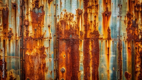 Weathered, rusty, and ravaged empty background exudes raw, edgy character and industrial charm, perfect for adding grit and texture to distinctive design projects. photo