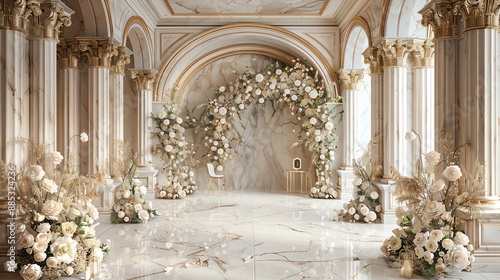 Elegant Wedding Ceremony Arch with Flowers.