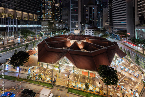 Photography Aerial view of Telok Ayer Market at night, Singapore Downtown