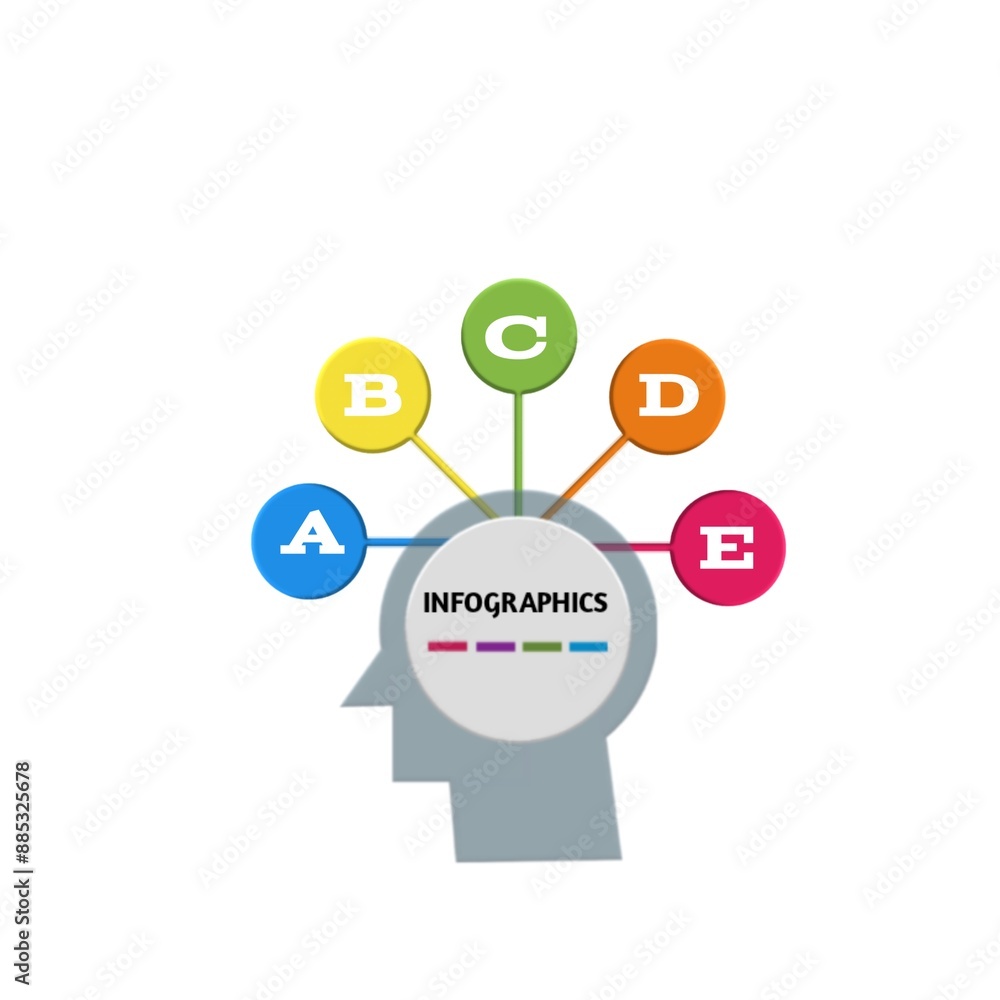 Human head 5 options infographics template with design. Human head 5 options infographics template with design.