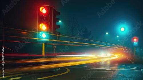 Obraz na płótnie Long exposure of traffic lights at night w salonie