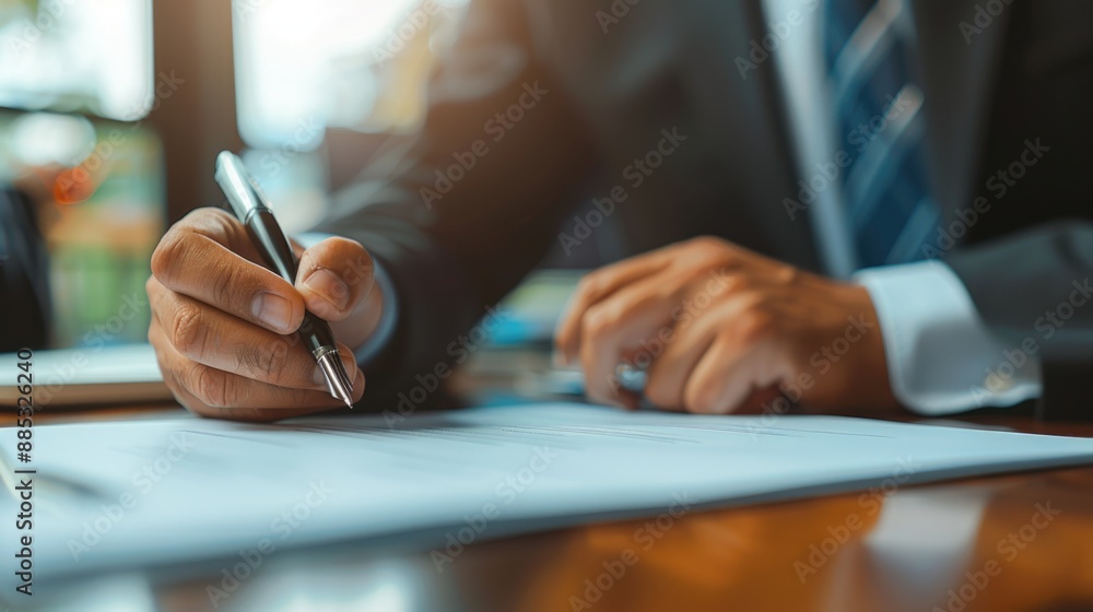A client sign a document. A client sign a document.