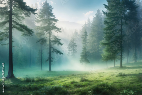 misty morning in the forest