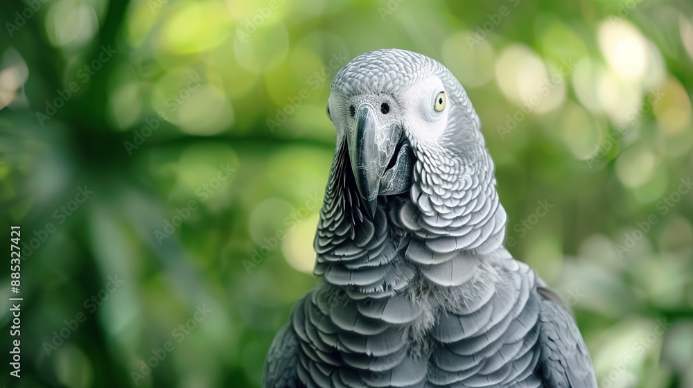 Fototapeta premium Playful Parrot Making a Funny Face on Green Background
