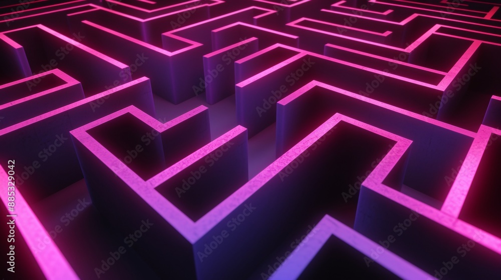 A dark 3D maze with neon edges AI generated illustration A dark 3D maze with neon edges AI generated illustration