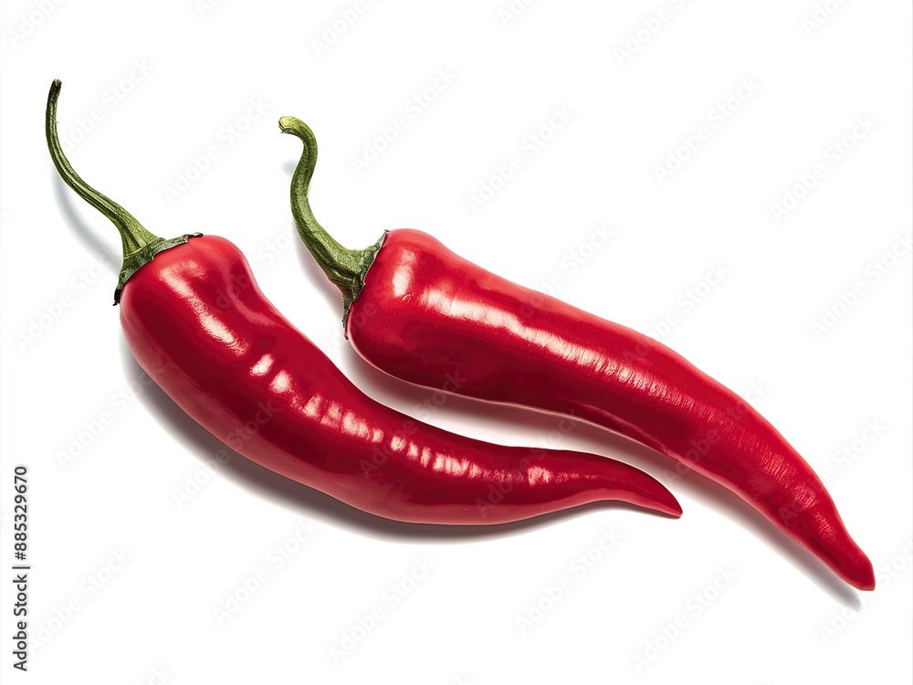 Two red chili peppers isolated on the white Two red chili peppers isolated on the white