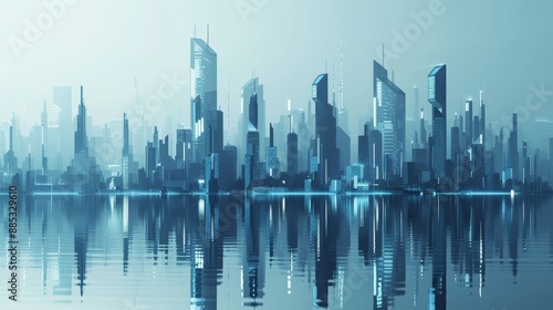 A detailed 3D design of a futuristic city skyline AI generated illustration