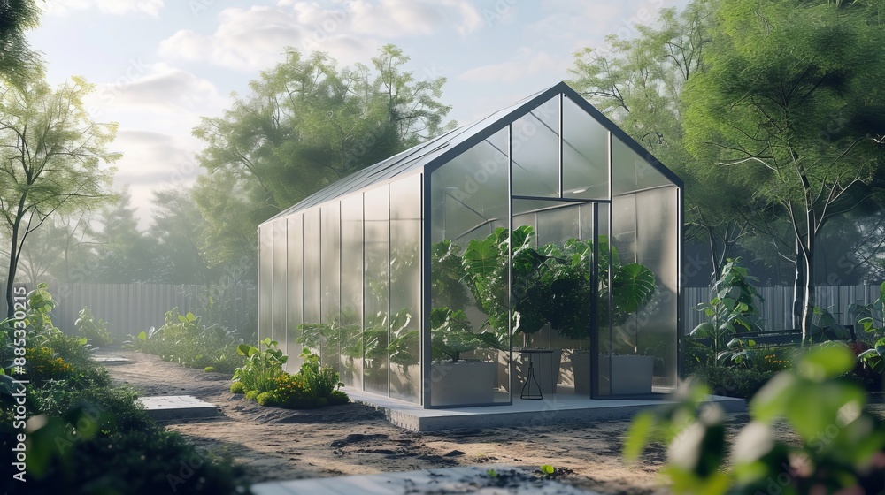 A digitally-rendered minimalist greenhouse coming to life AI generated illustration A digitally-rendered minimalist greenhouse coming to life AI generated illustration