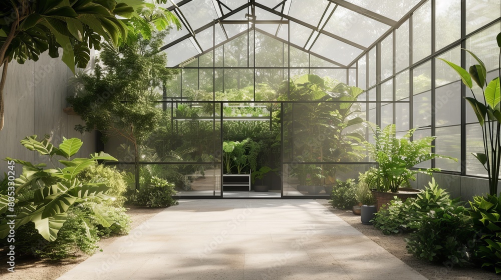A digitally-rendered minimalist greenhouse coming to life AI generated illustration A digitally-rendered minimalist greenhouse coming to life AI generated illustration