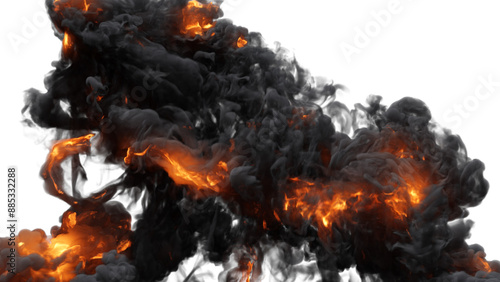 Fire explosion with sparks isolated on transparency background. Fire smoke and dust 
