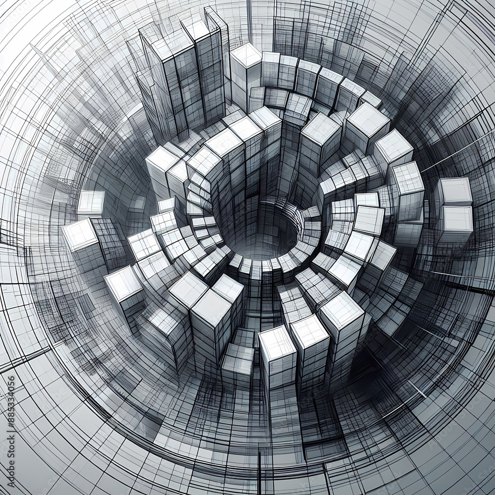 Naklejka premium abstract rendering rotating glass cubes designed geometric precision