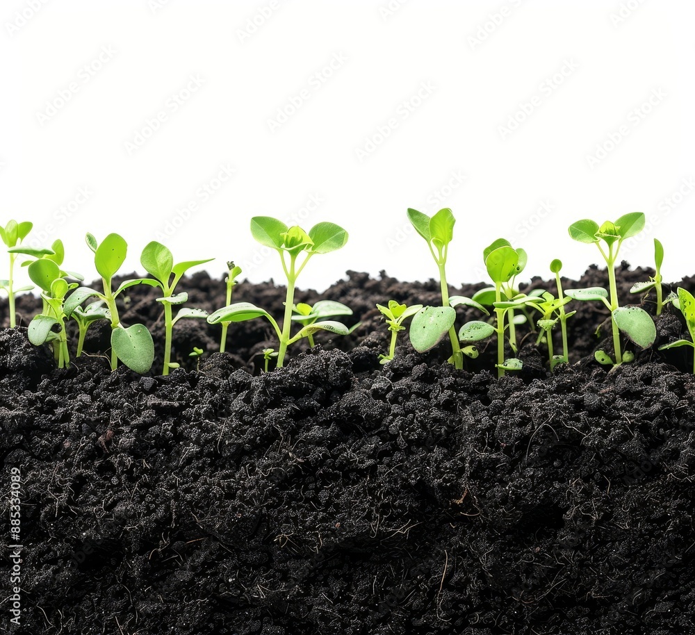 Plant growing on soil heap pile isolated on white background Plant growing on soil heap pile isolated on white background