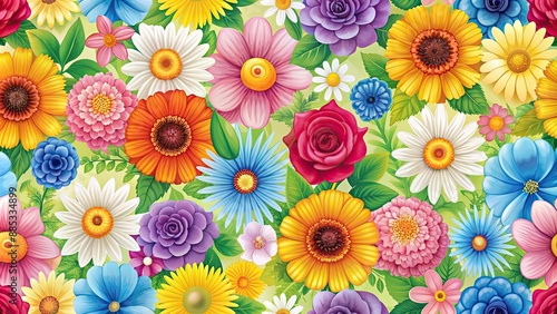 Seamless pattern with colorful spring and summer flowers, flowers, seamless, pattern, spring, summer, vibrant, botanical