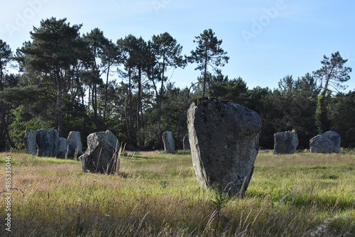 carnac stone alignment. Megaliths of Carnac, Beauty of Morbihan Golf.  photo