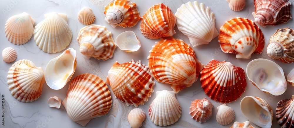 Seashells Composition on a Marble Background
