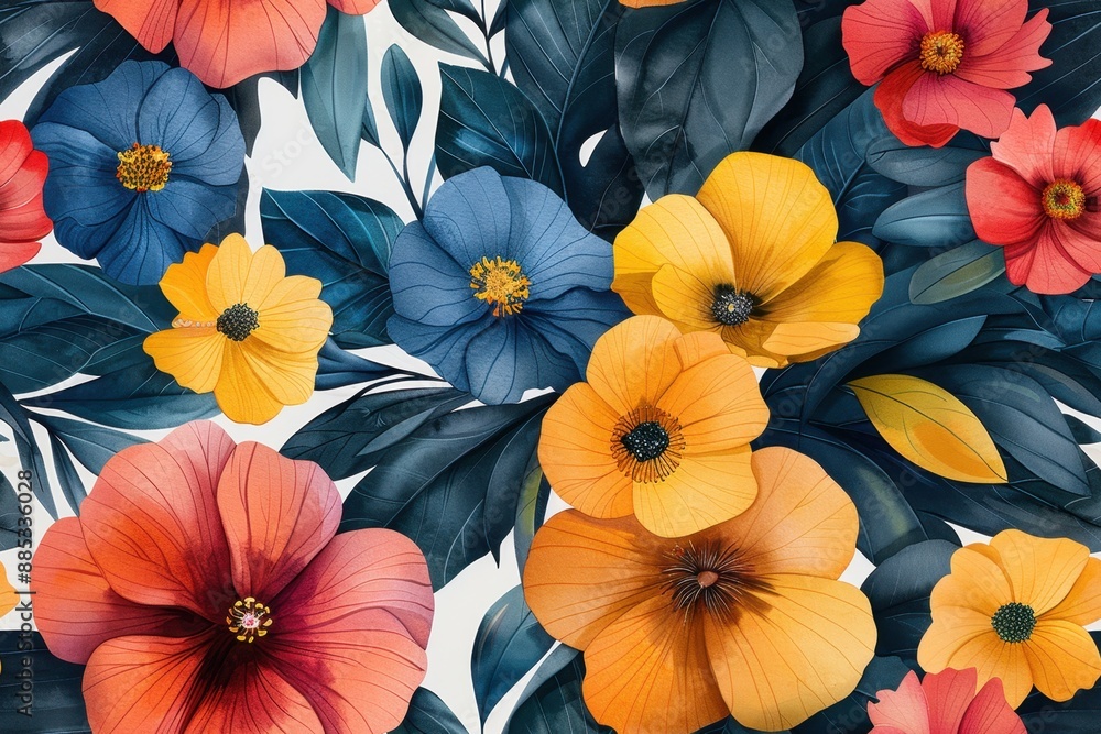 custom made wallpaper toronto digitalVibrant Floral Watercolor Pattern