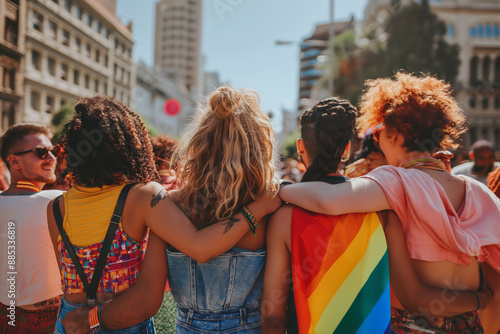 Diverse young teenage celebrating gay pride festival, LGBTQ+ community concept