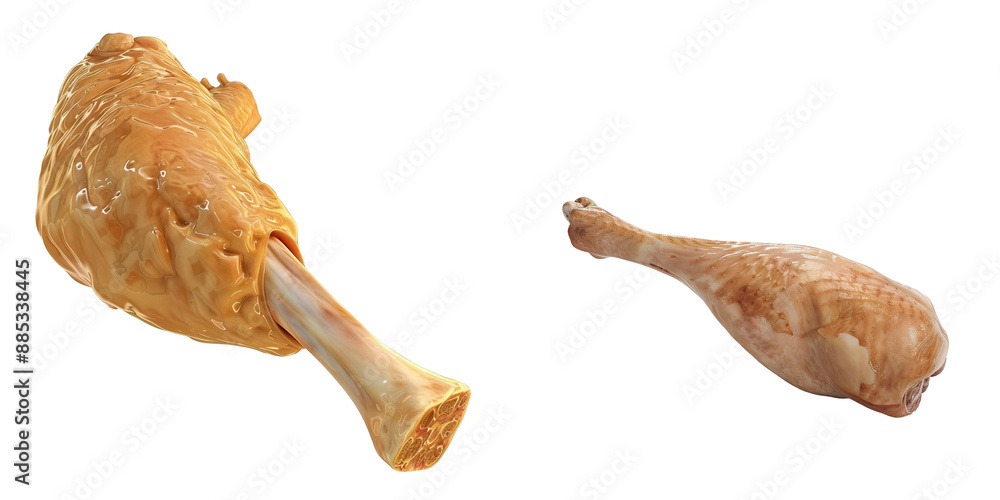 High-quality image of smoked and raw chicken drumsticks isolated on a white background. Perfect for culinary and food-related projects. High-quality image of smoked and raw chicken drumsticks isolated on a white background. Perfect for culinary and food-related projects.