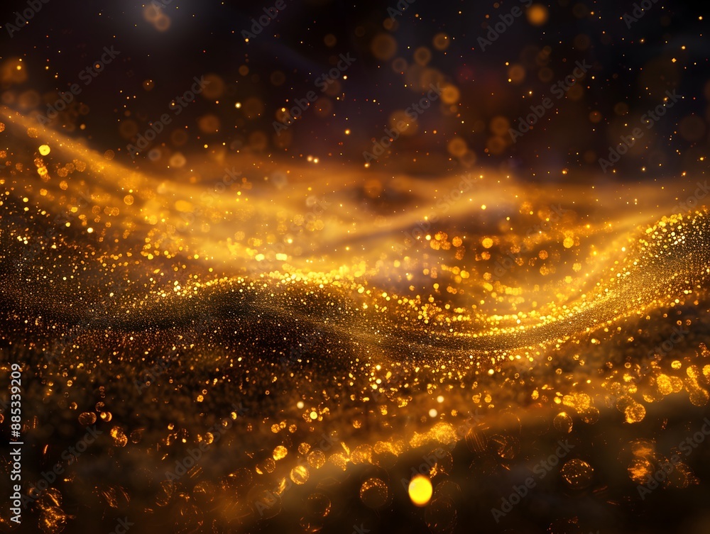 Naklejka premium Golden Sparkling Waves in a Dreamlike Abstract Landscape