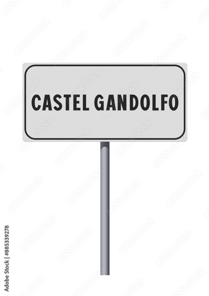 Vector illustration of the City of Castel Gandolfo (Italy) entrance white road sign on metallic pole Vector illustration of the City of Castel Gandolfo (Italy) entrance white road sign on metallic pole