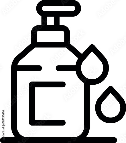 Simple line icon of a liquid soap dispenser dispensing drops, perfect for emphasizing hygiene