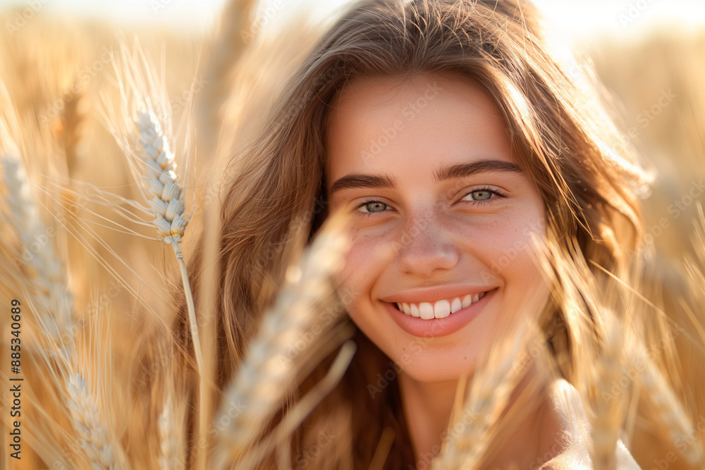 Calm happy smiling woman enjoys a beautiful moment life on the fields at sunset. Calm happy smiling woman enjoys a beautiful moment life on the fields at sunset.