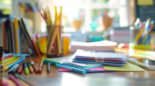 Colorful Office Supplies on a Desk.