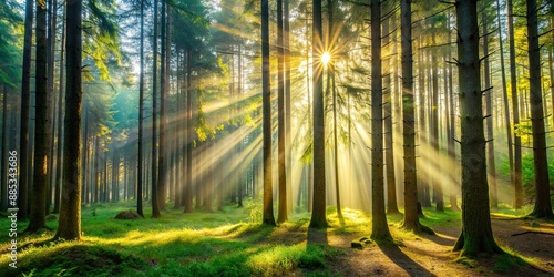 An image of a peaceful forest with sunlight streaming through the trees, evoking a sense of connection to ancestral spirits