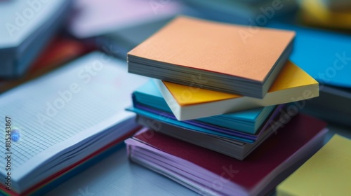 Colorful Stack of Paper Notebooks.