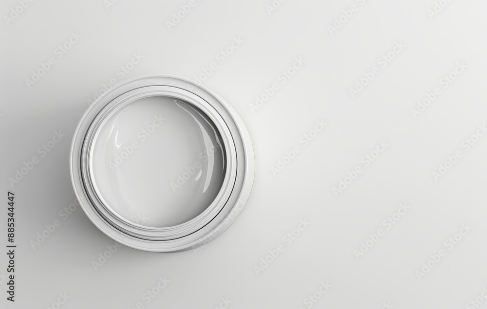 3D rendering of a paint can container and white color in a metal bucket for home renovation work isolated on white background. Open on top perspective view. 3D rendering of a paint can container and white color in a metal bucket for home renovation work isolated on white background. Open on top perspective view.