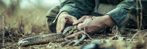 Snake bite, horrible monster reptile, nightmarish photo, snake rescue, killer reptile