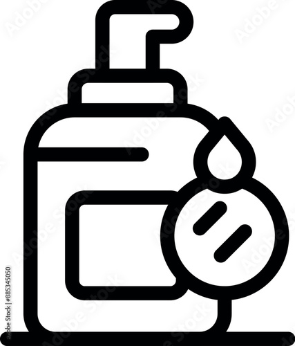 Line icon of a bottle of soap, emphasizing hygiene and cleanliness