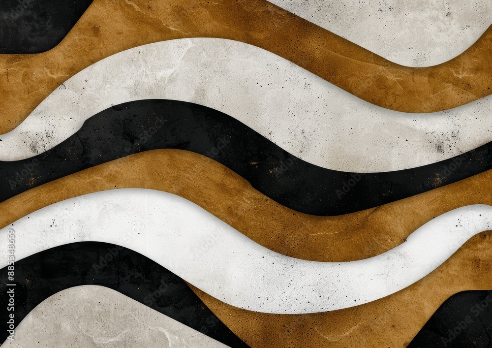 Abstract Modern Art with Wavy Patterns in Black, White, and Gold Tones on Textured Background Abstract Modern Art with Wavy Patterns in Black, White, and Gold Tones on Textured Background
