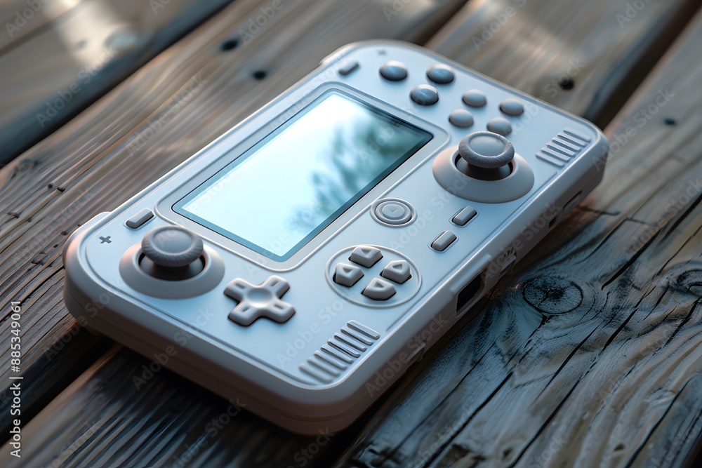 Retro-Inspired Handheld Gaming Console on Wooden Surface