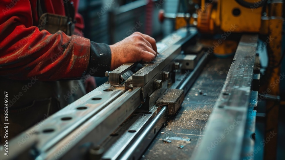 Close-up of a worker's hand adjusting a metalworking machine. Close-up of a worker's hand adjusting a metalworking machine.