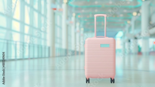 Pink Suitcase in Modern Airport Terminal Waiting Area Travel Concept No People