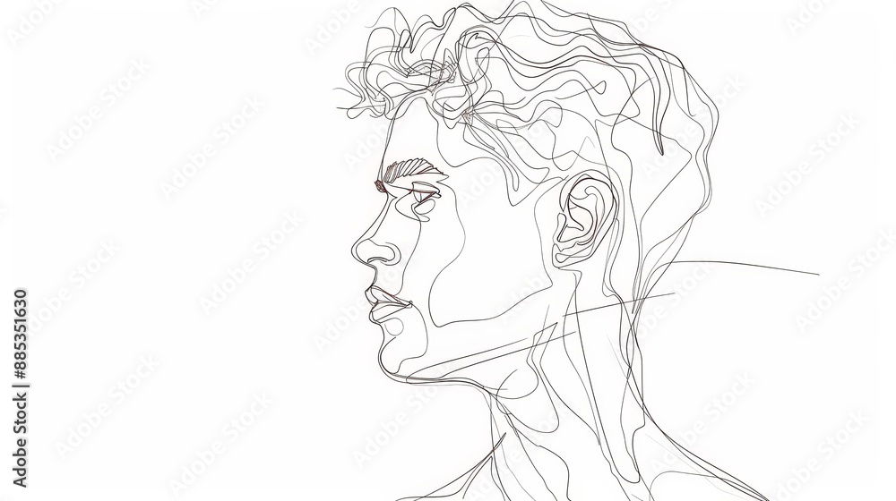 Fototapeta premium Men's fashion illustration. Continuous one-line line drawing with hairstyle.