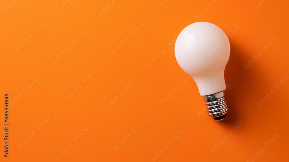 Rendering of a light bulb concept in top view on an orenge background. Rendering of a light bulb concept in top view on an orenge background.