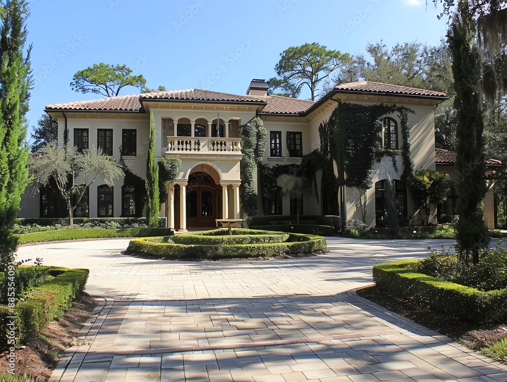 Obraz premium Elegant estate with a circular driveway
